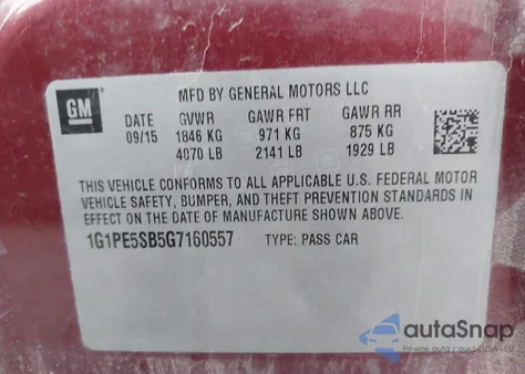 2016 Chevrolet Cruze Limited Lt из США, поврежденный, VIN 1G1PE5SB5G7160557